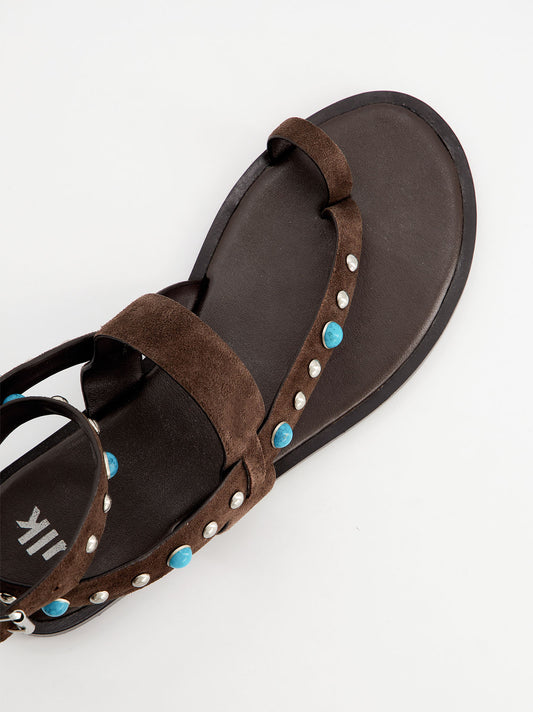 Sandalias planas de piel con remaches turquesa - Poman