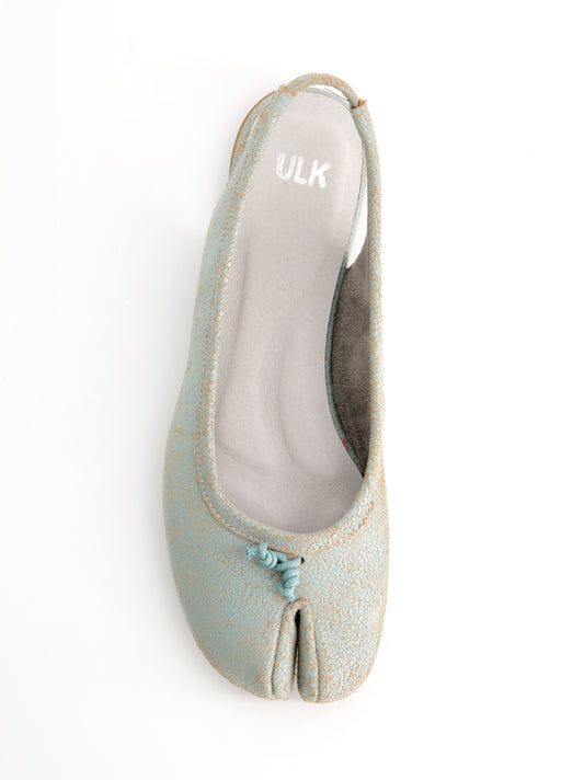 Cracked leather heeled Tabi ballet flats - Kale