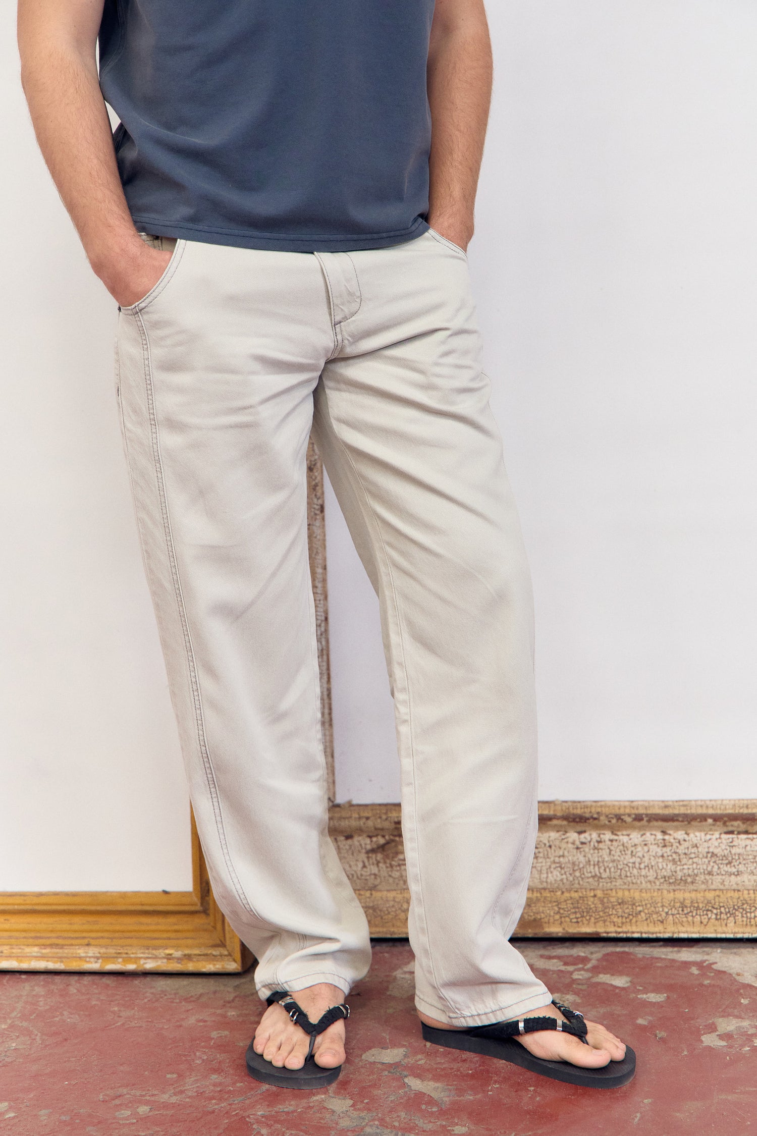 Pantalón denim crudo recto con costuras vistas Lagoon