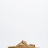 Sandalia De Piel Serraje Con Doble Hebilla Camel - Famara