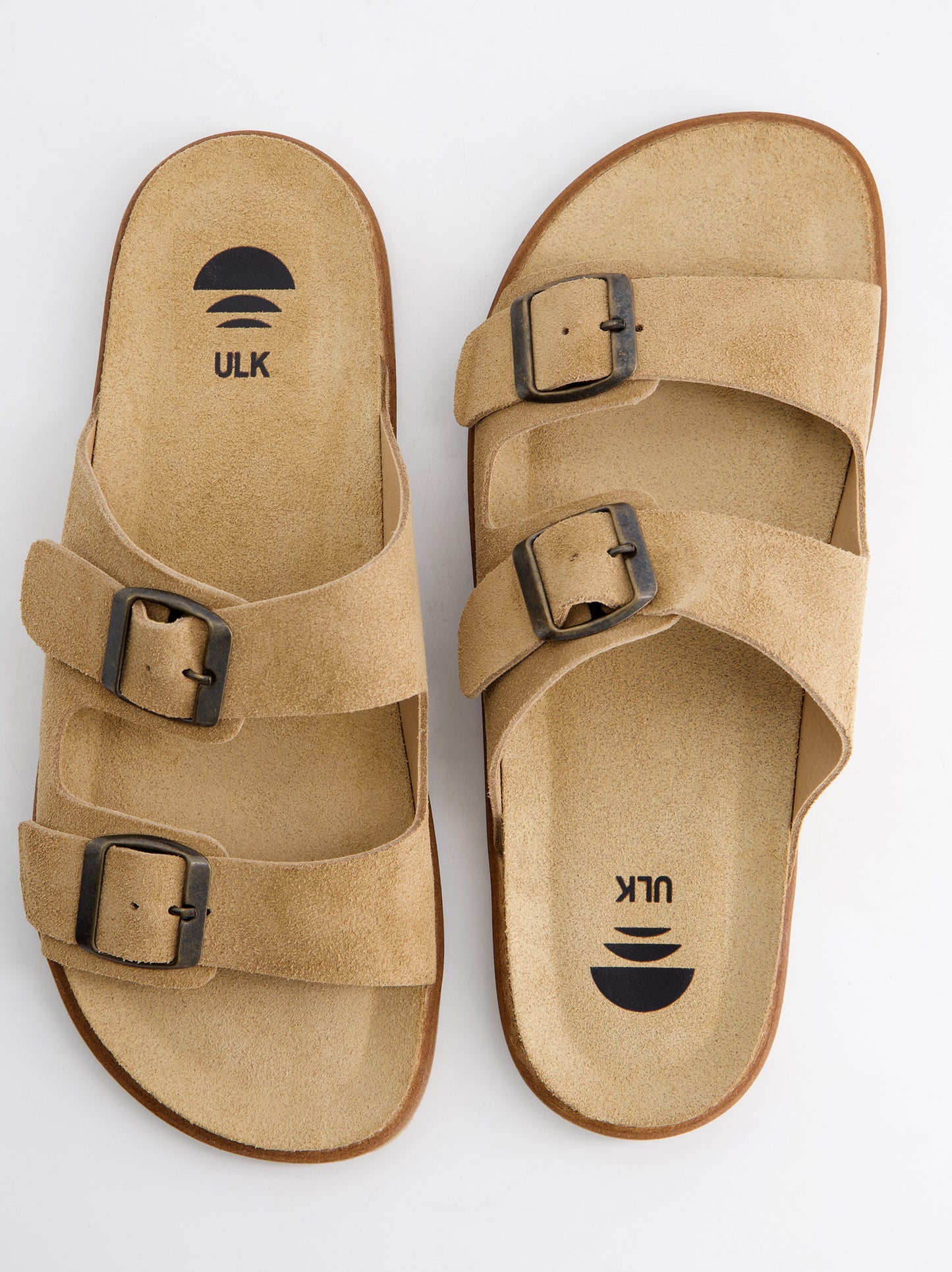 Sandalia De Piel Serraje Con Doble Hebilla Camel - Famara