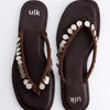 Brown Flat Sandals With Metallic Coin Detail - Solenne