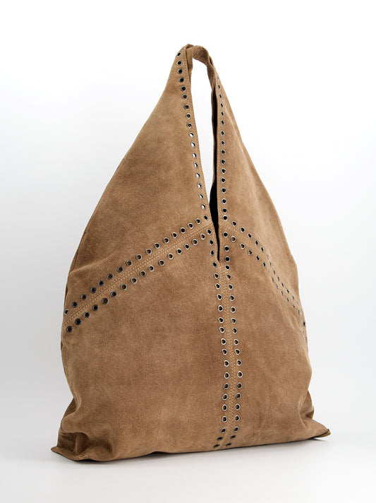 Maxi bolso triángulo de ante con ojales - Apricott