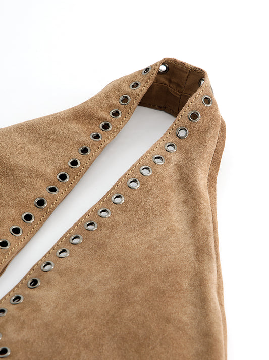 Maxi bolso triángulo de ante con ojales - Apricott