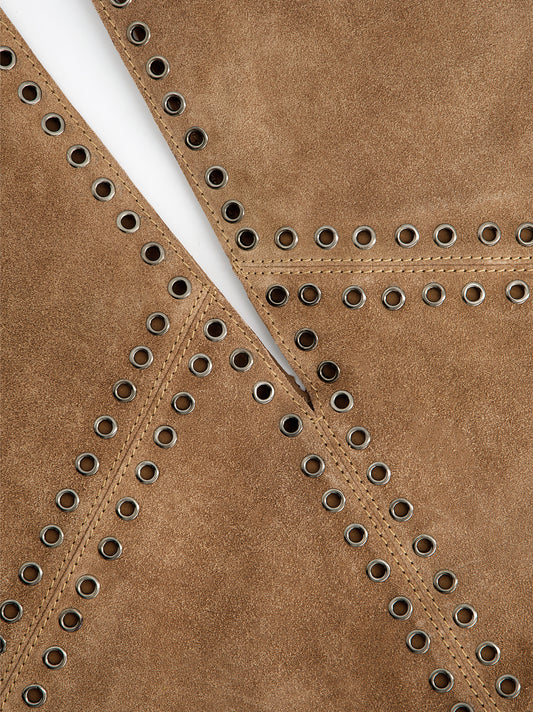 Maxi bolso triángulo de ante con ojales - Apricott