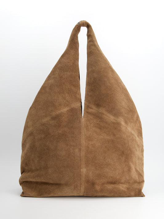 Maxi bolso triángulo de ante con ojales - Apricott