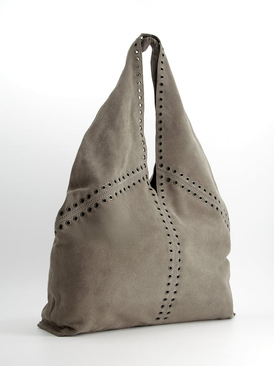 Maxi bolso triángulo de ante con ojales - Apricott