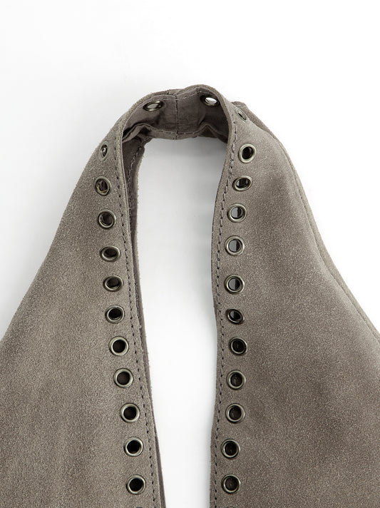 Maxi bolso triángulo de ante con ojales - Apricott