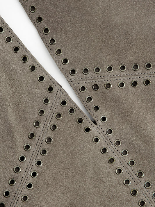 Maxi bolso triángulo de ante con ojales - Apricott