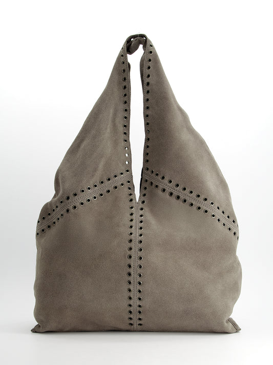 Maxi bolso triángulo de ante con ojales - Apricott