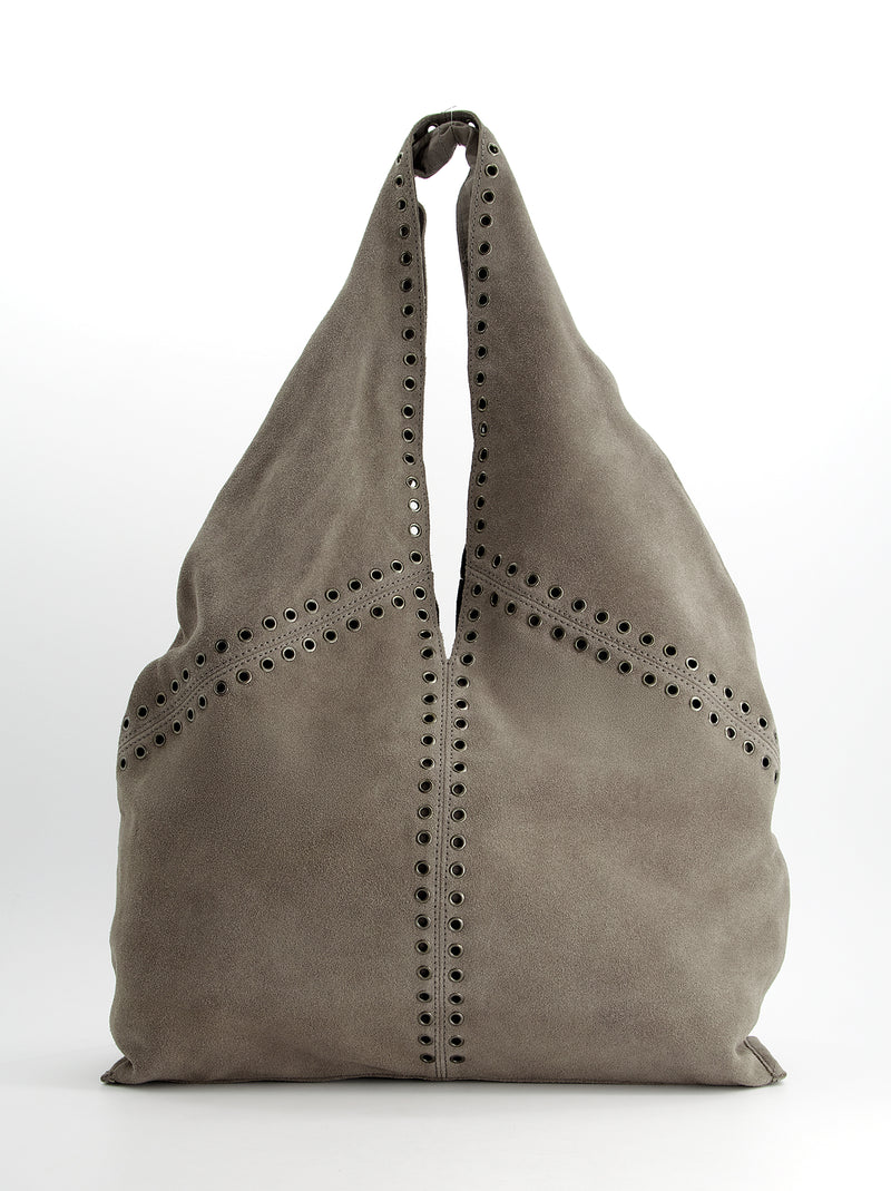 Maxi bolso triángulo de ante con ojales - Apricott