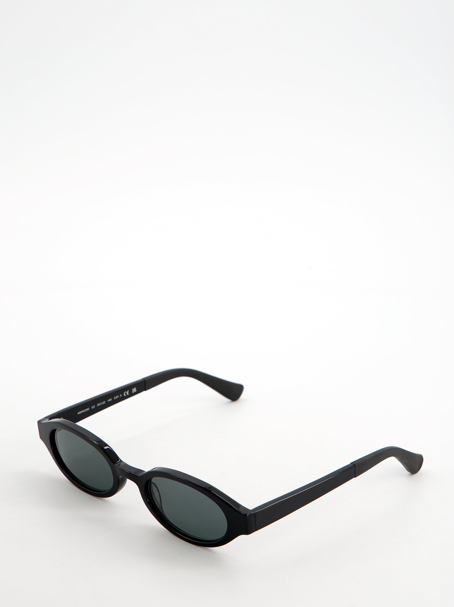 Newcom - Black Oval Sunglasses with Green Lenses