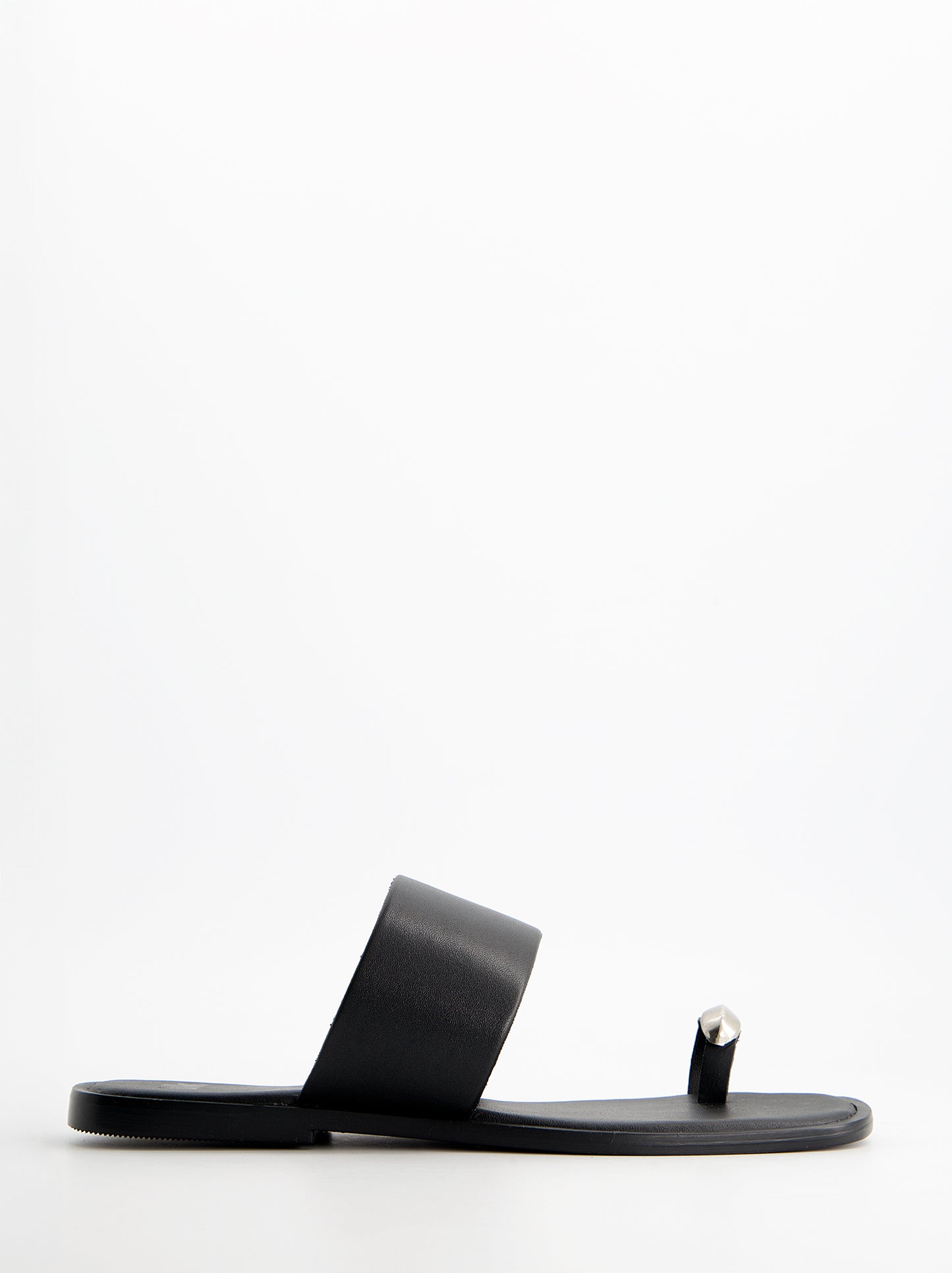 Sandalias planas de piel toe-ring negro - Fraser