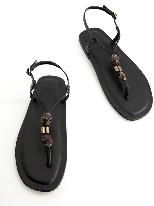 Sandalias de piel con cuentas - Arena