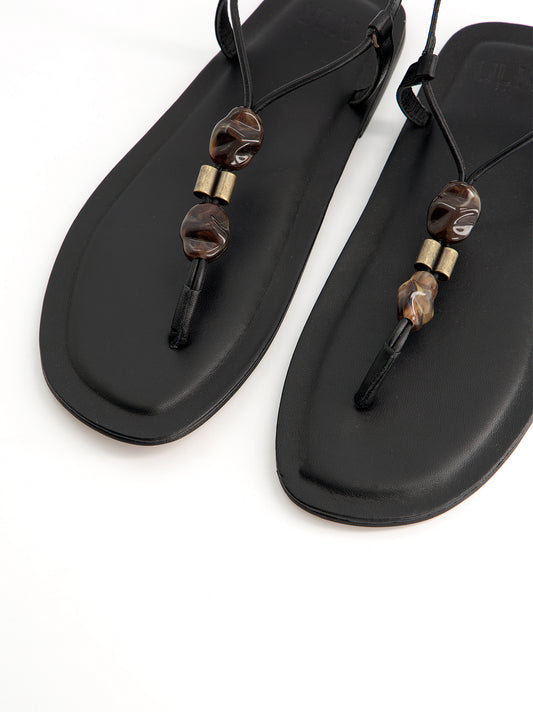 Sandalias de piel con cuentas - Arena
