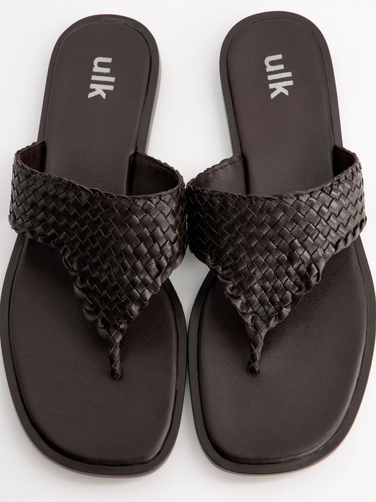 Sandalia thong de piel trenzada - Castor