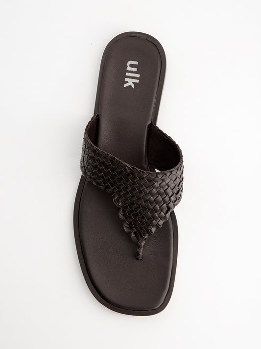 Sandalia thong de piel trenzada - Castor