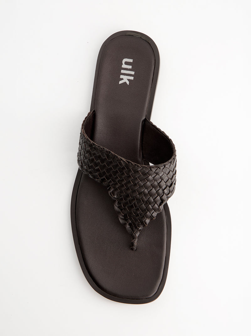 Sandalia thong de piel trenzada - Castor