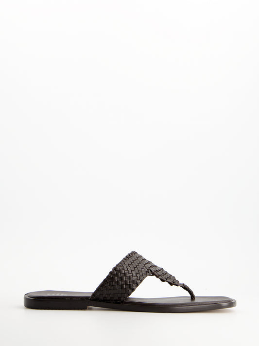 Sandalia thong de piel trenzada - Castor