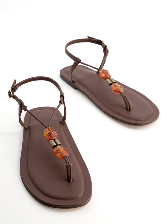 Sandalias de piel con cuentas - Arena