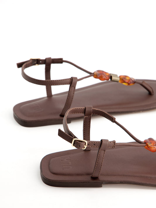 Sandalias de piel con cuentas - Arena