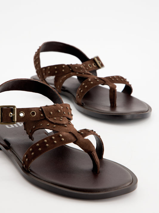 Sandalias planas de ante con tachas - Tine