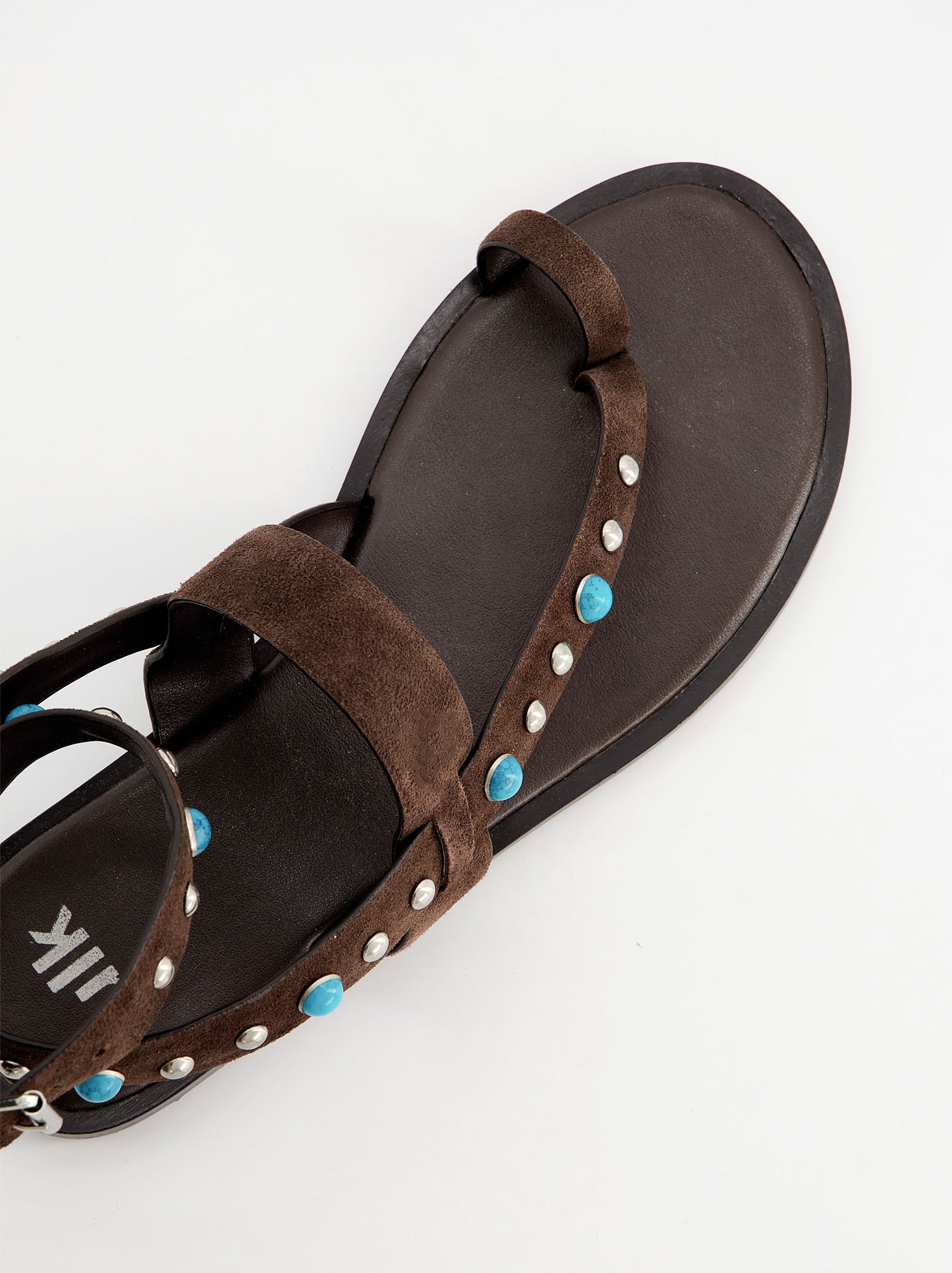 Sandalias planas de piel con remaches turquesa - Poman