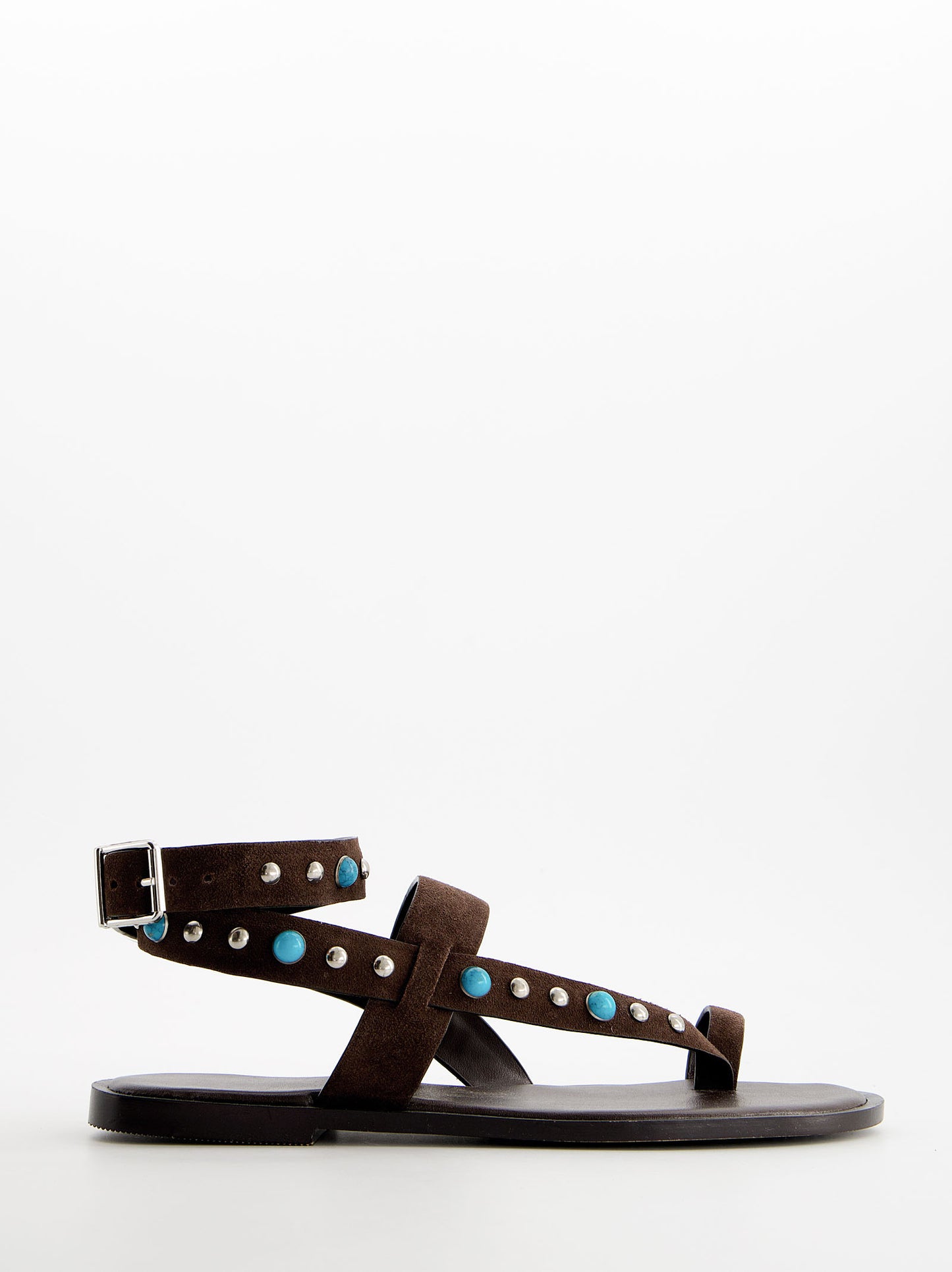 Sandalias planas de piel con remaches turquesa - Poman