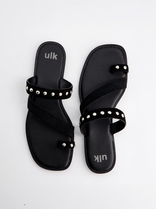 Sandalias negras de piel con tachuelas - Barroca
