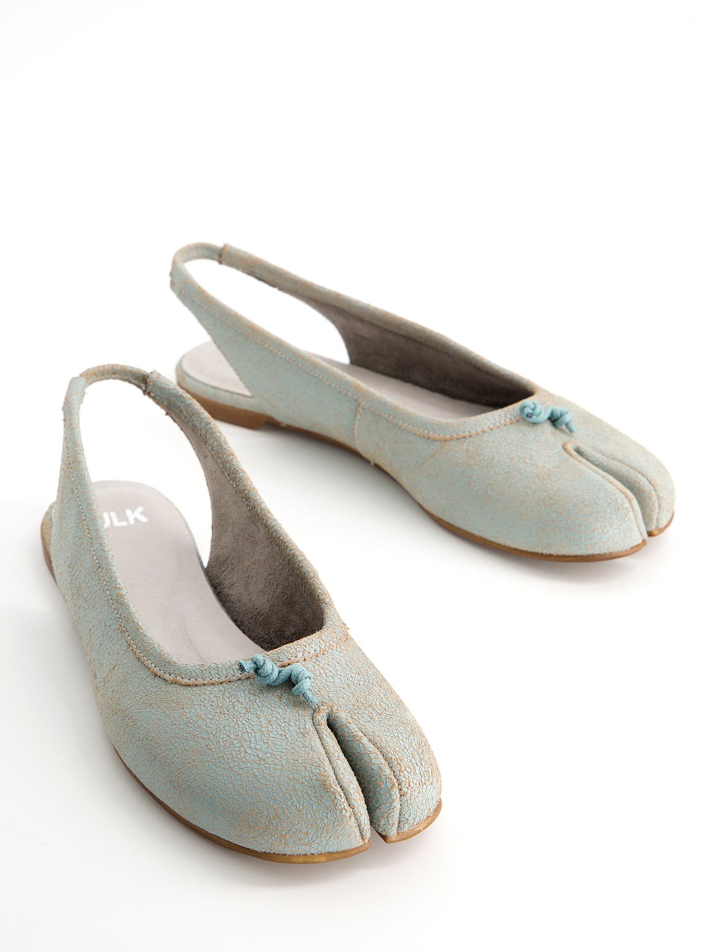 Cracked leather heeled Tabi ballet flats - Kale
