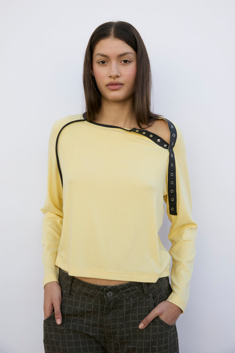 Asymmetric button-neck long-sleeve T-shirt - Elior