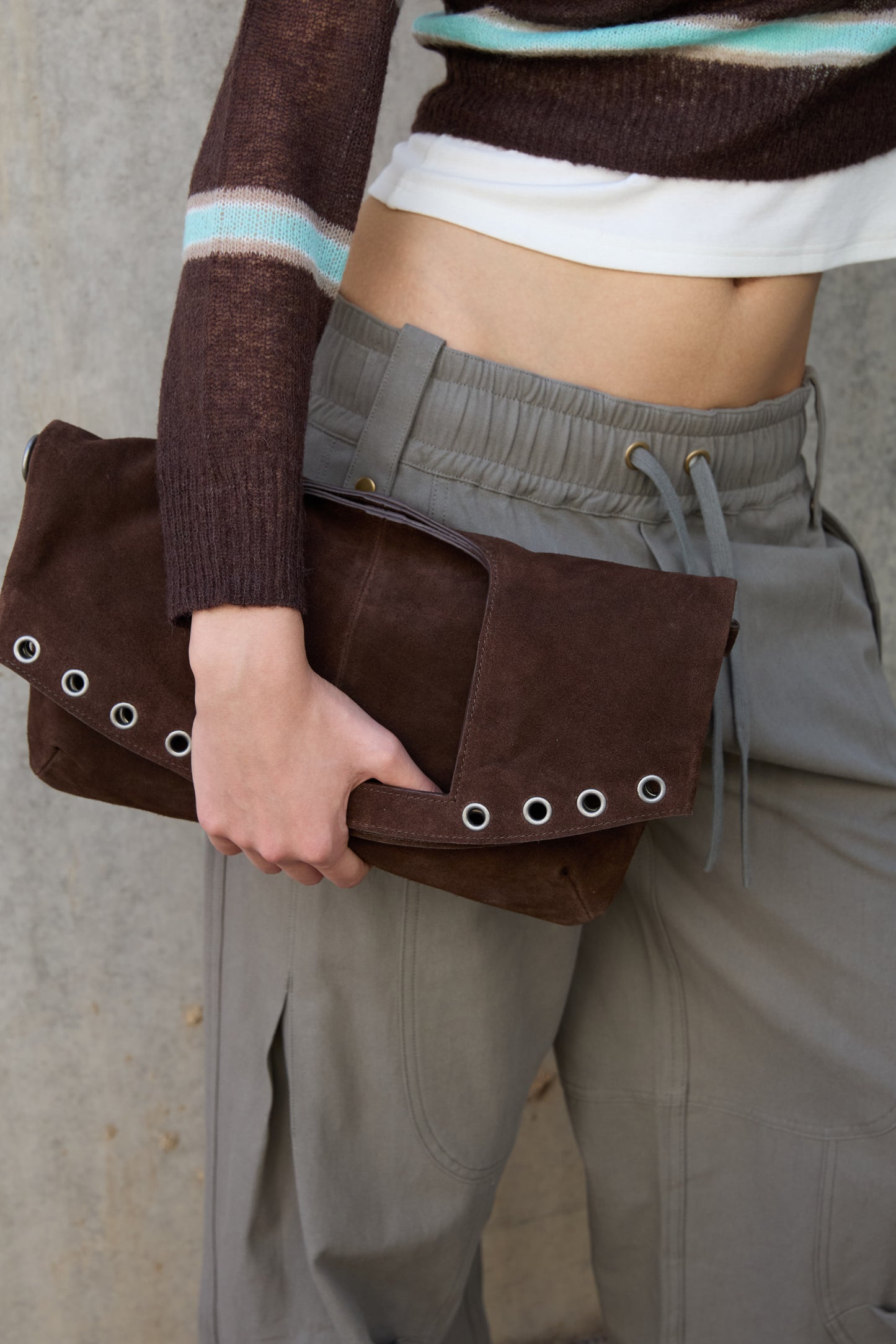 Bolso De Piel Serraje Marrón Con Asa Extraíble -Tini