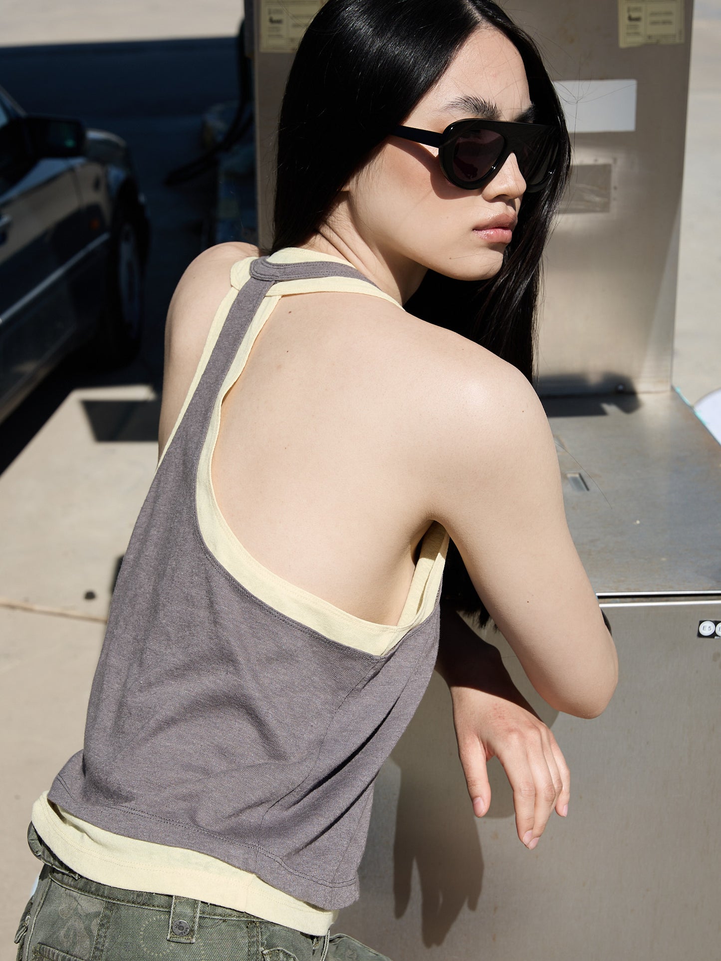 Brown - Taupe contrast double layer top