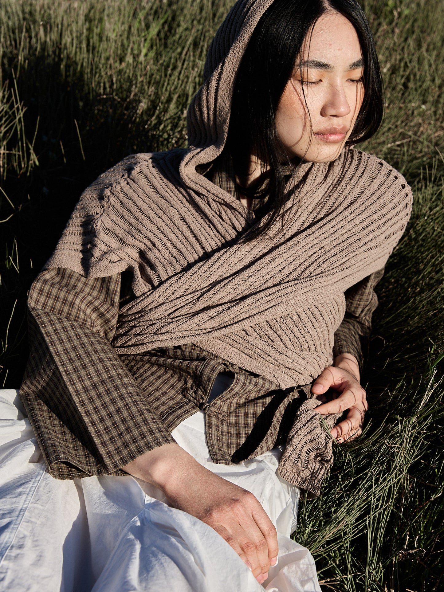 Capa-cardigan de punto multiposición con capucha - Venus