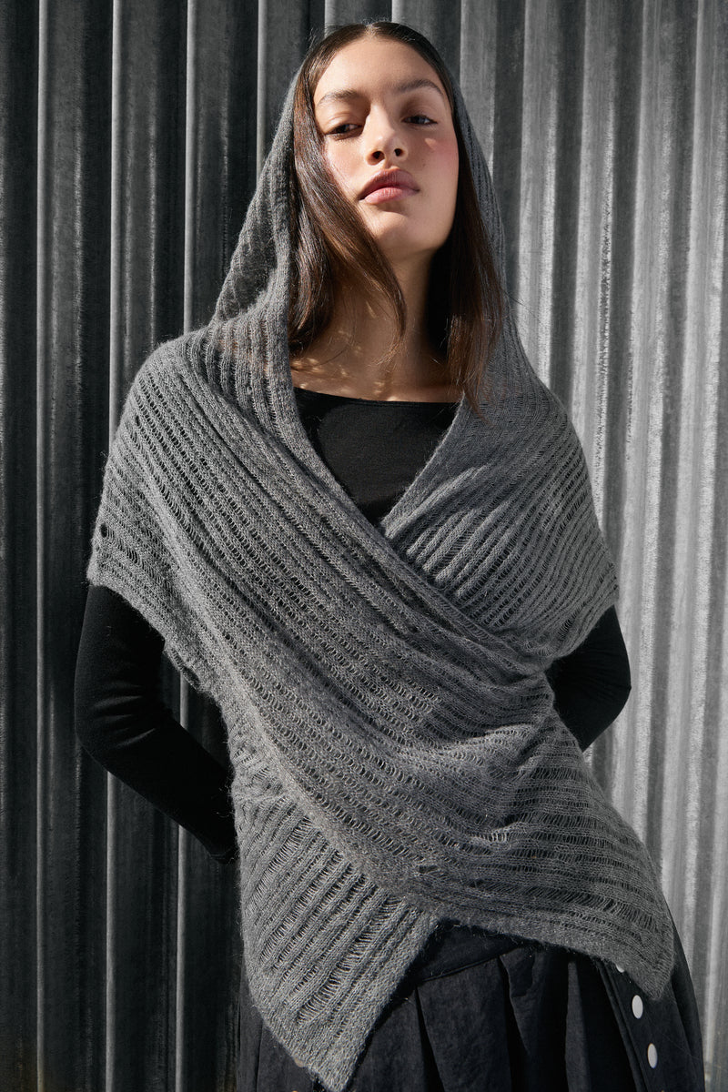 Capa-cardigan de punto multiposición con capucha - Venus