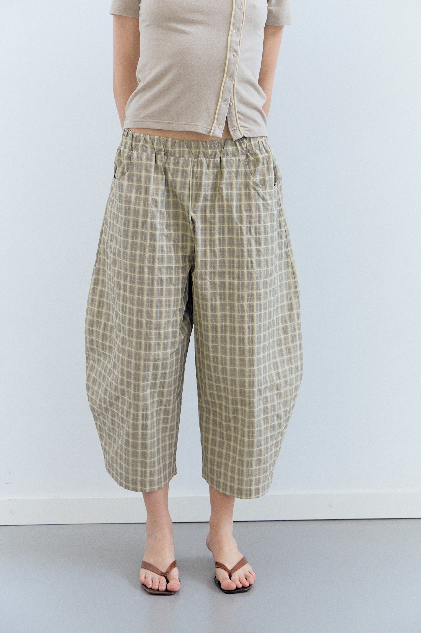 Pantalones barrel tartán con cintura elástica - Picnic