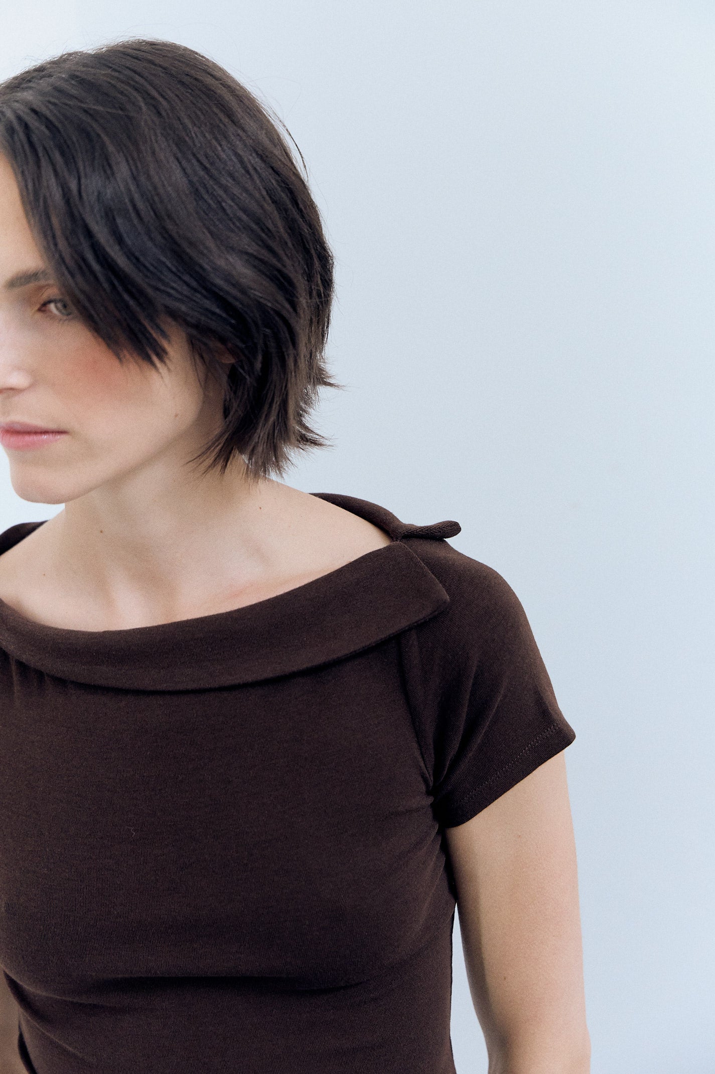 Brown top with folded boat neck - Wave