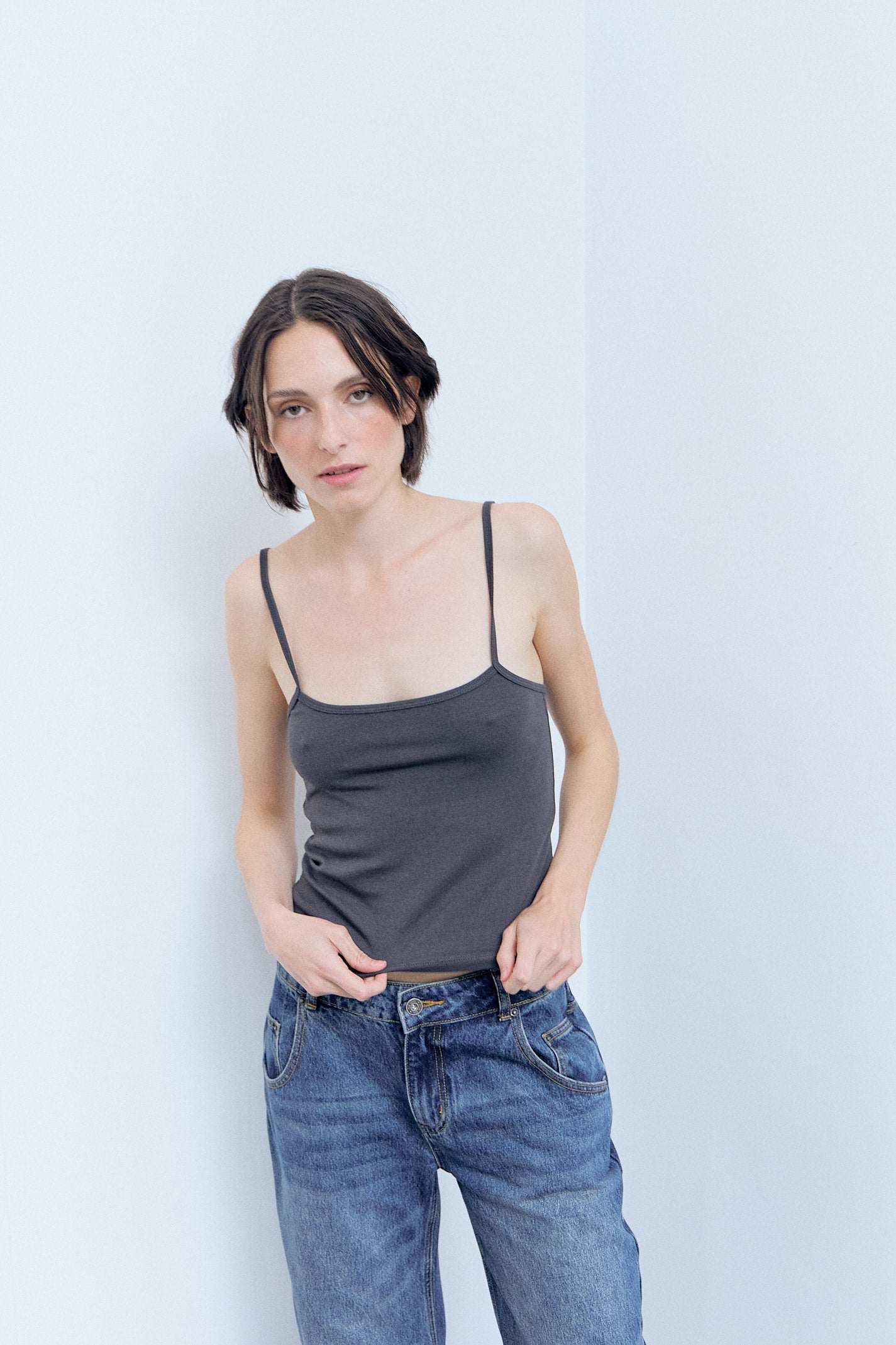 Basic gray mottled strappy top - Loki
