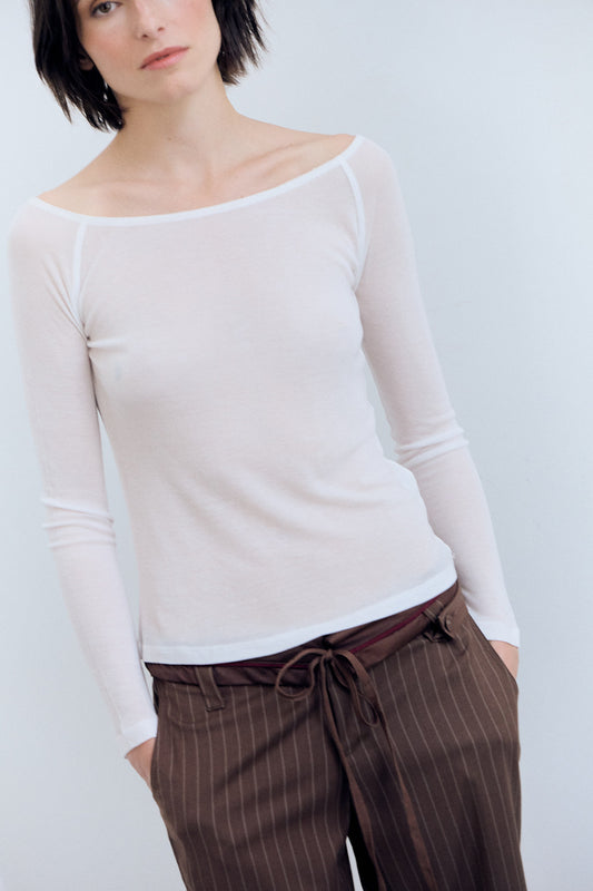 Semi-sheer boat neck t-shirt - Tana