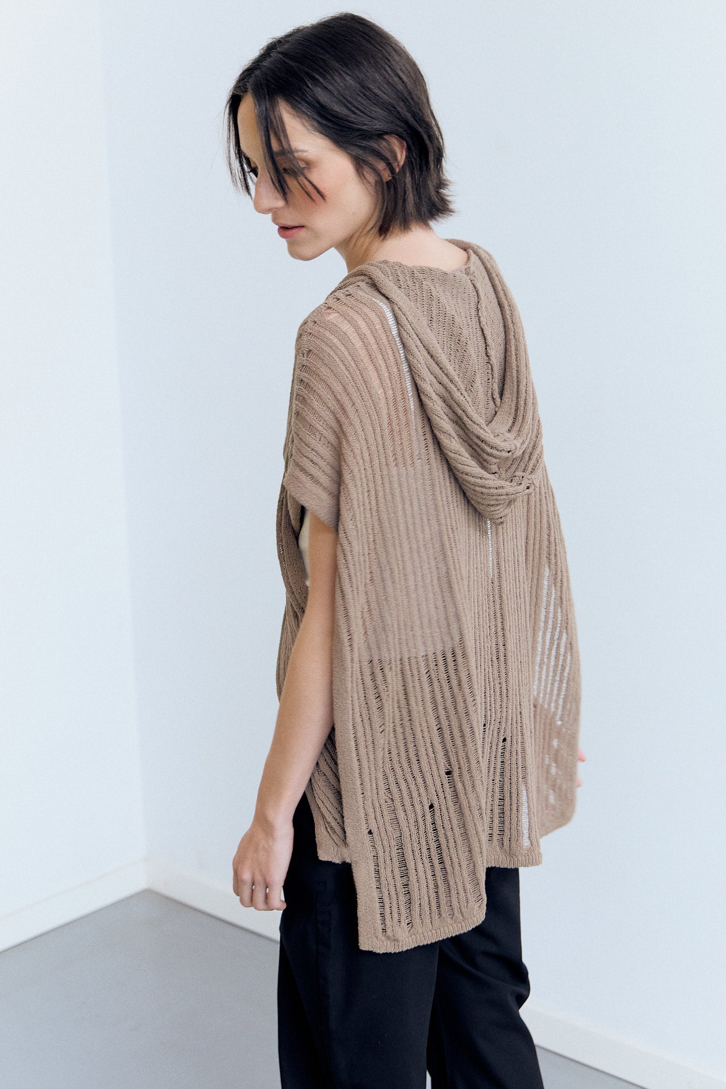 Capa-cardigan de punto multiposición con capucha - Venus