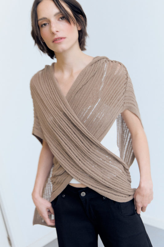 Capa-cardigan de punto multiposición con capucha - Venus