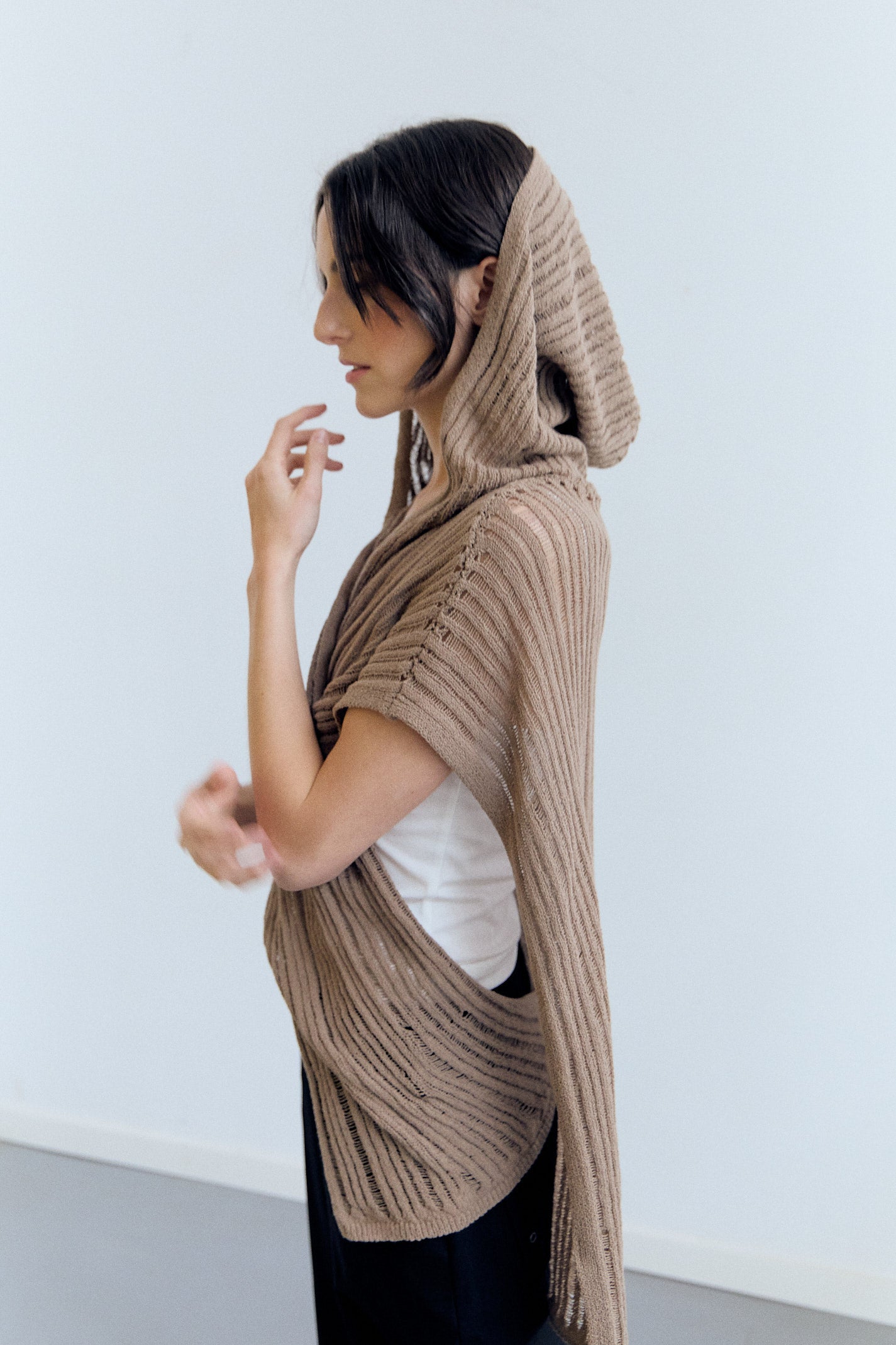 Capa-cardigan de punto multiposición con capucha - Venus