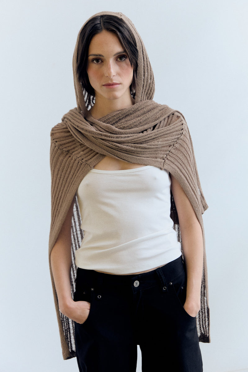 Capa-cardigan de punto multiposición con capucha - Venus