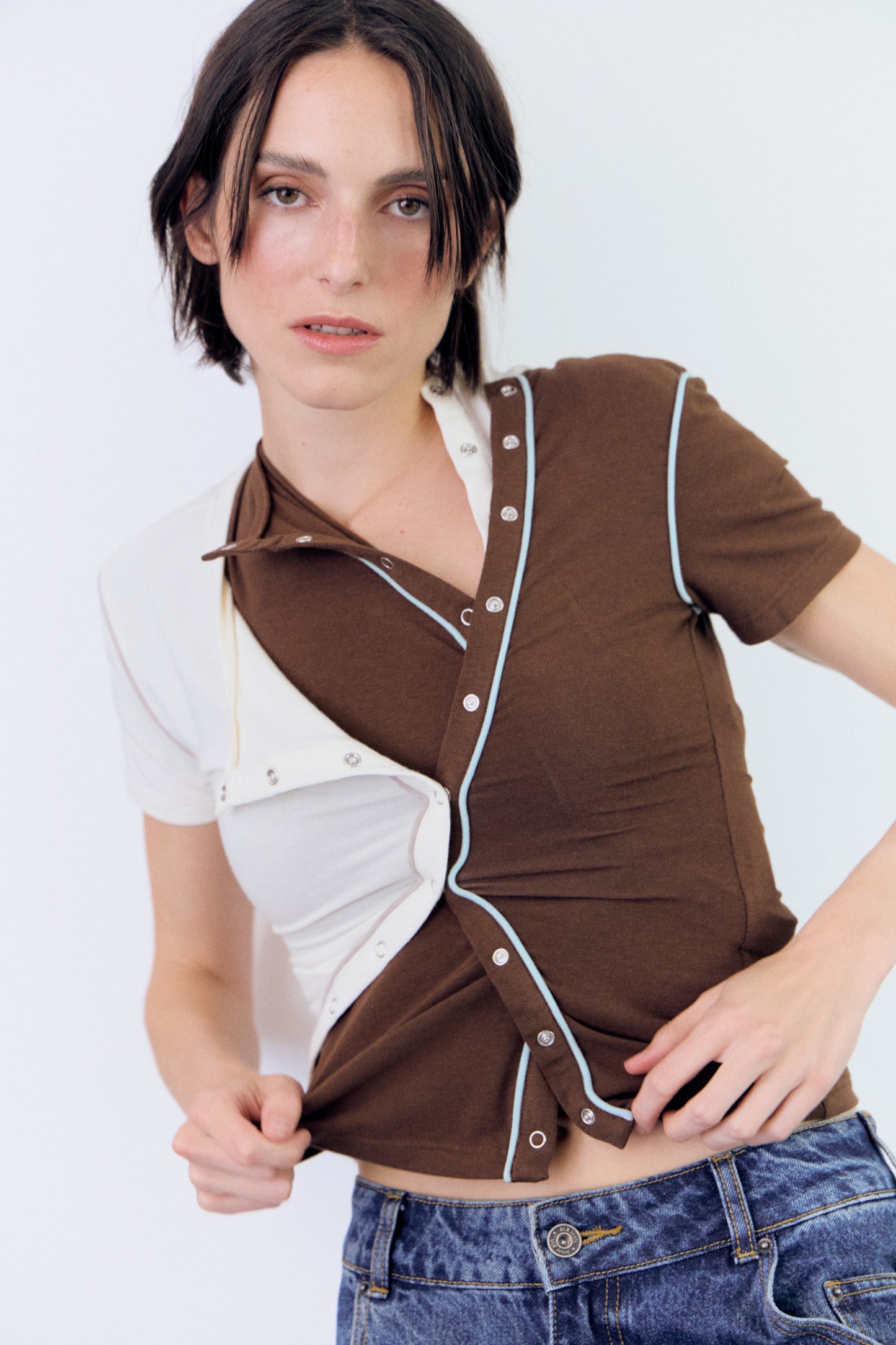 Brown T-shirt with contrasting trim detail - Mani