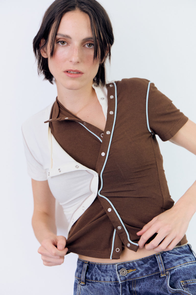 Brown T-shirt with contrasting trim detail - Mani