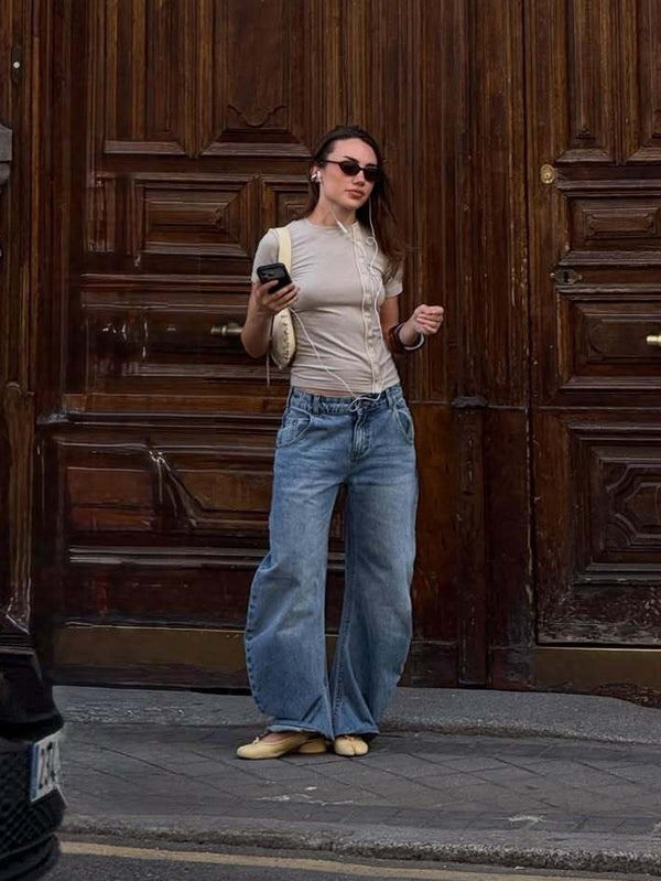 Beige T-shirt with contrasting piping detail - Mani