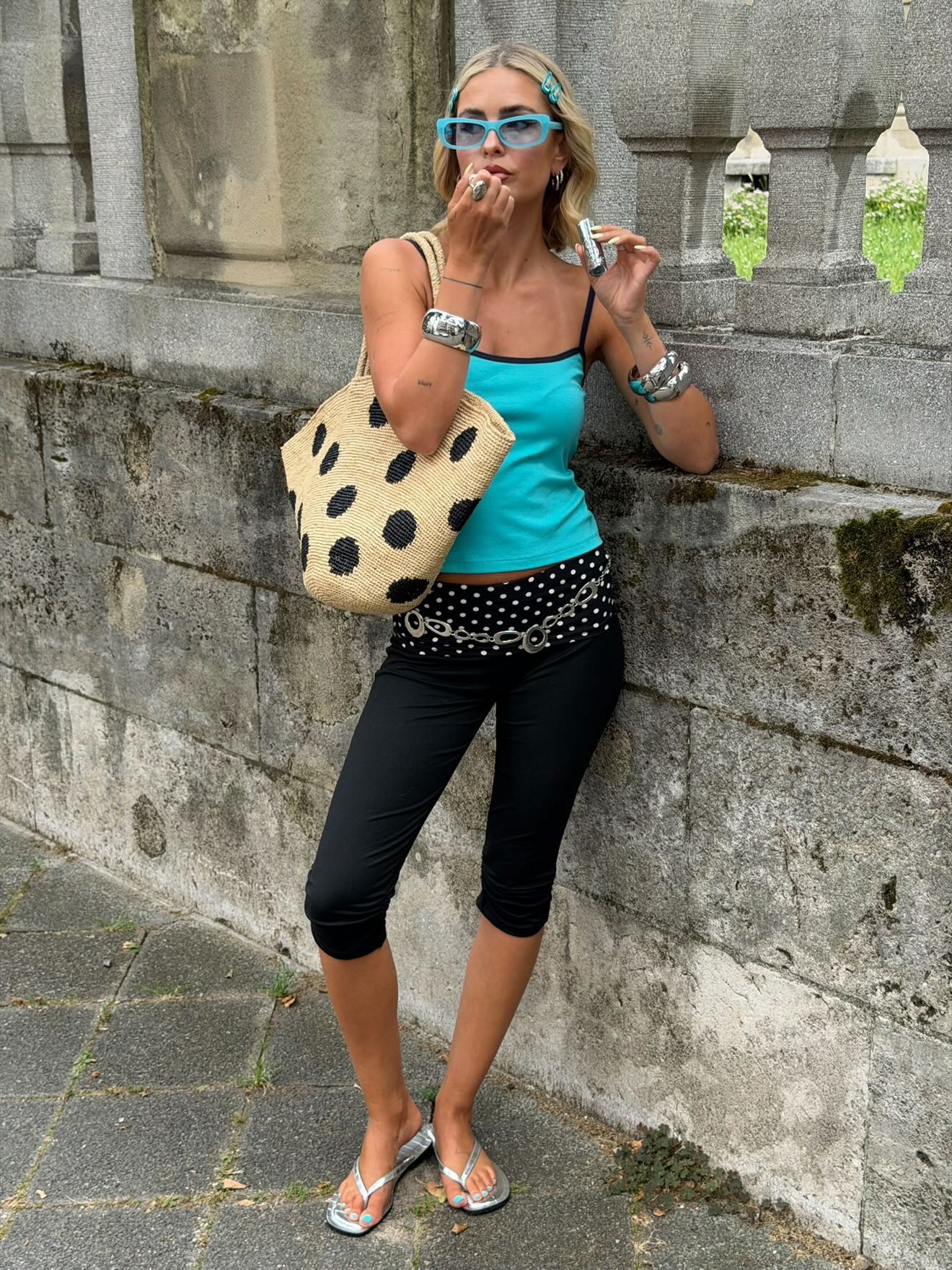 Bolso capazo trenzado con lunares - Loop