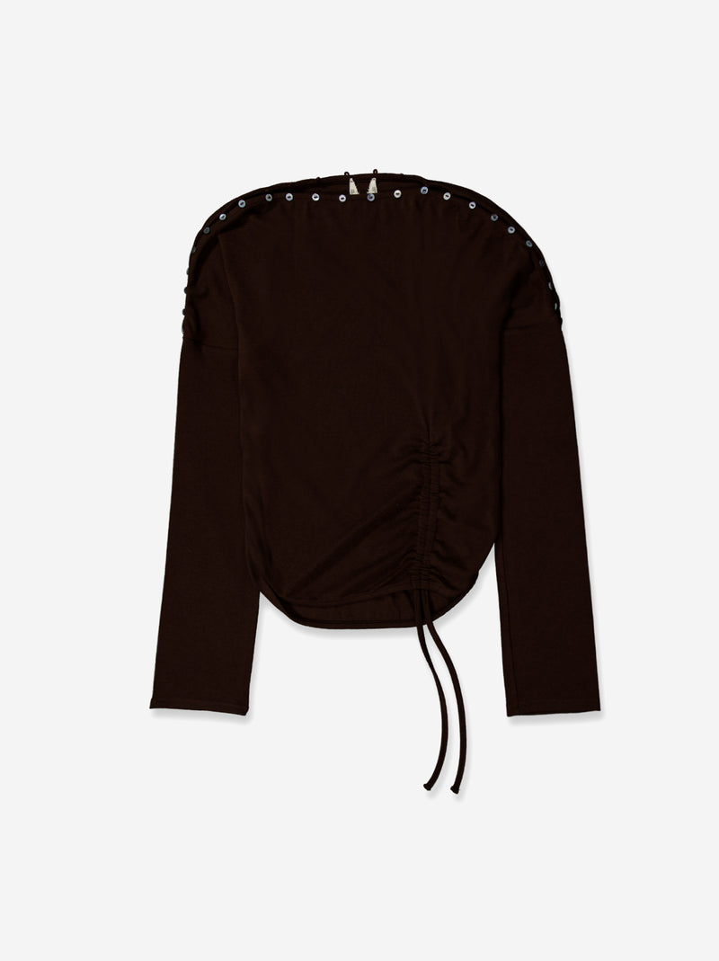 Top marrón de manga larga con frunce lateral - Xiquet