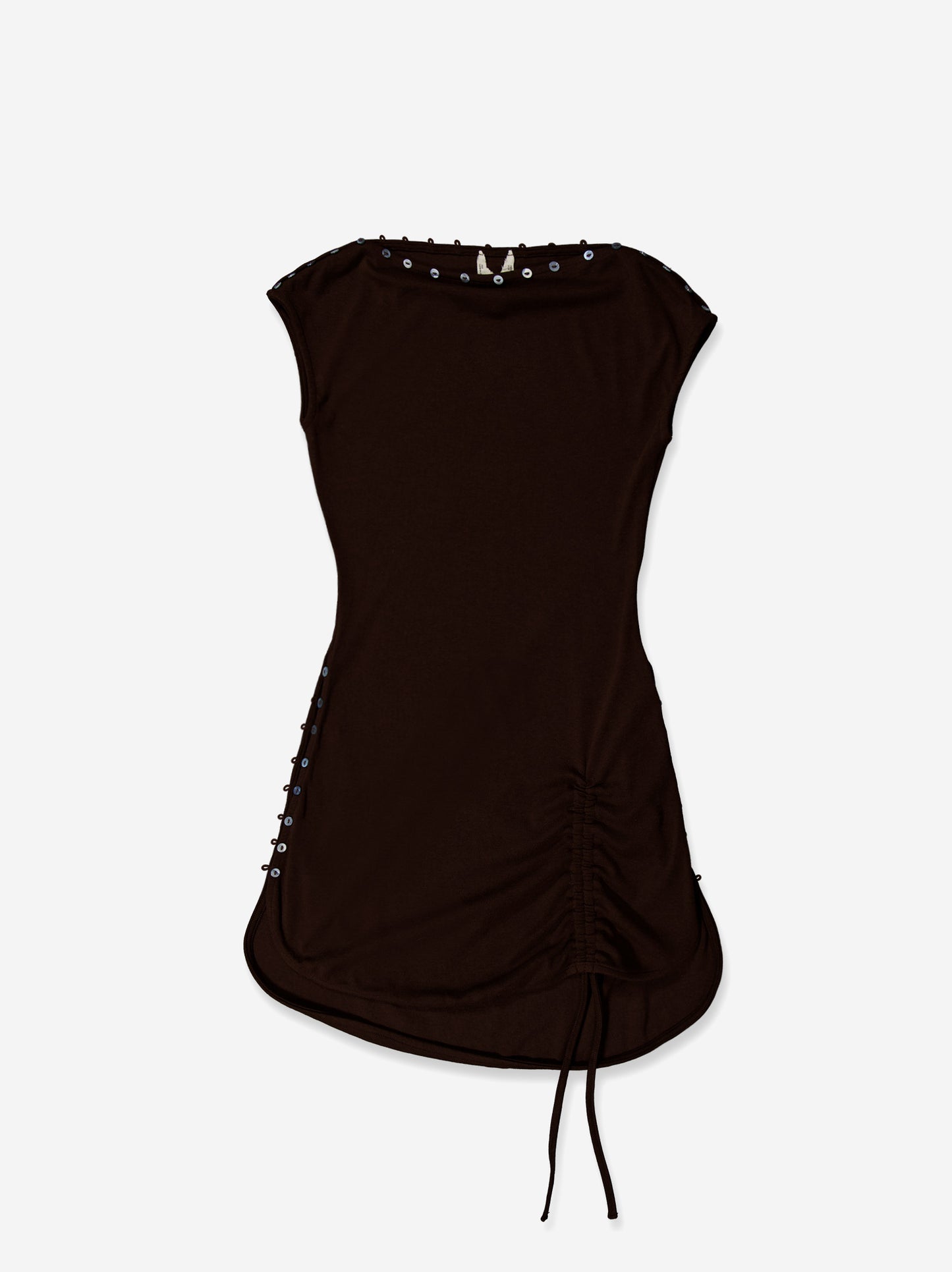 Brown short dress with side ruching - Xiqueta