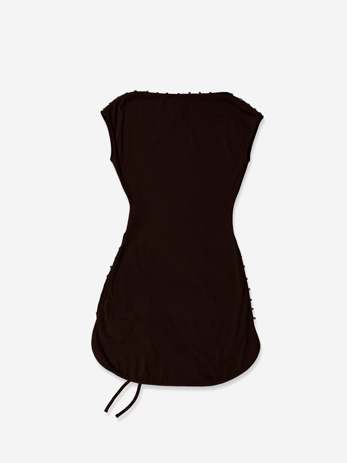 Brown short dress with side ruching - Xiqueta